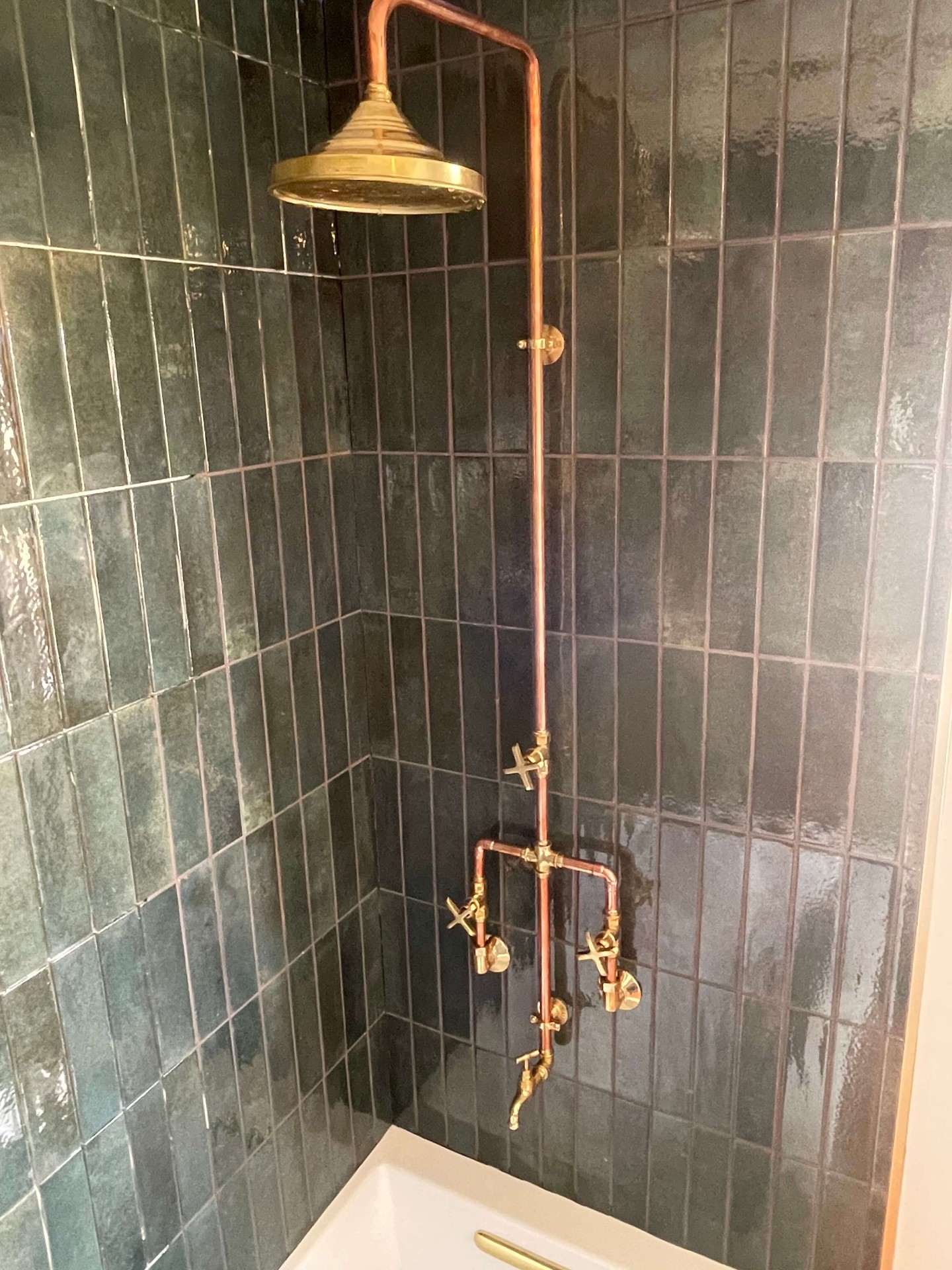 Custom copper shower plumbing in Hi-Desert home