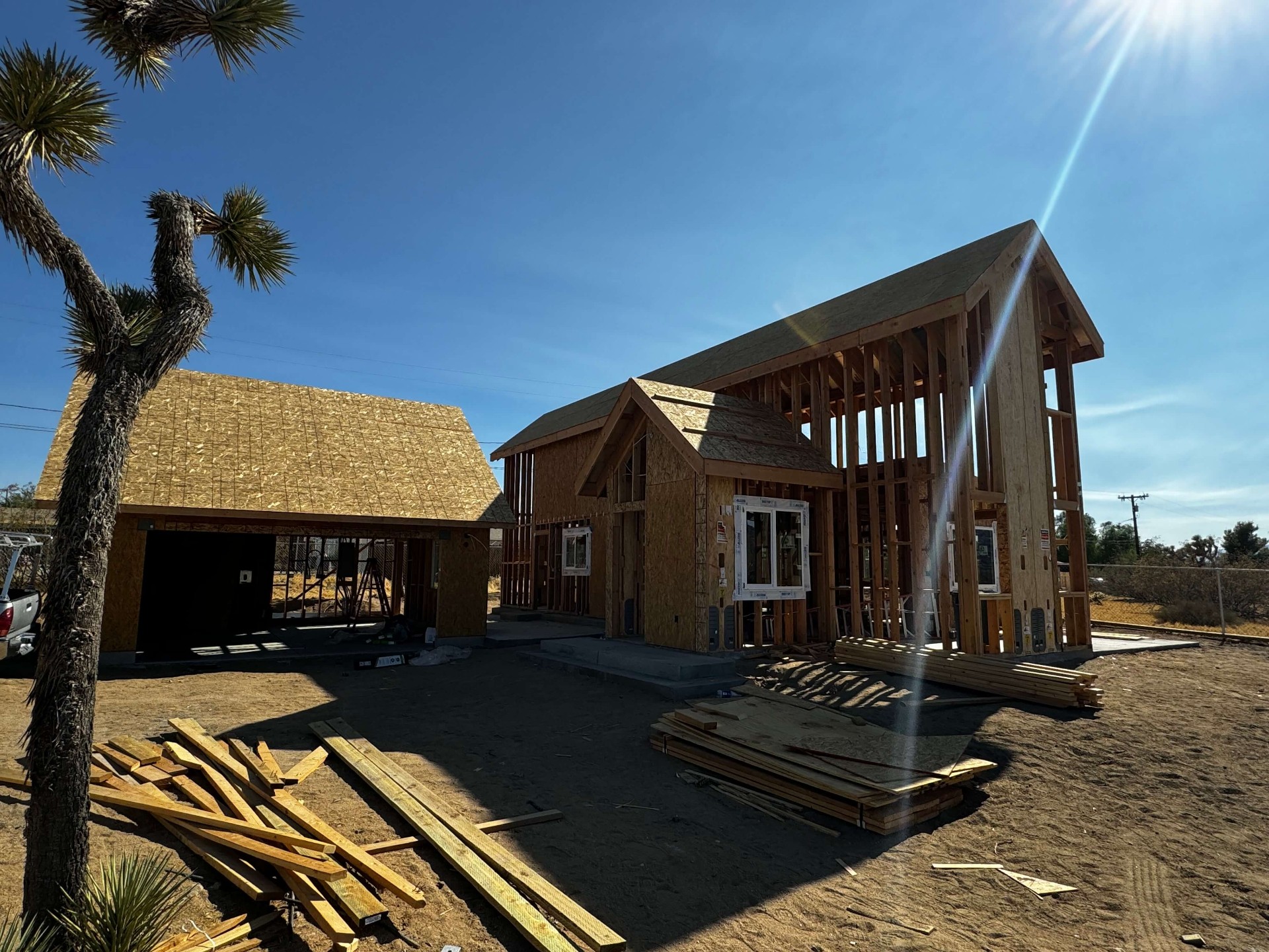New construction home framing in Hi-Desert