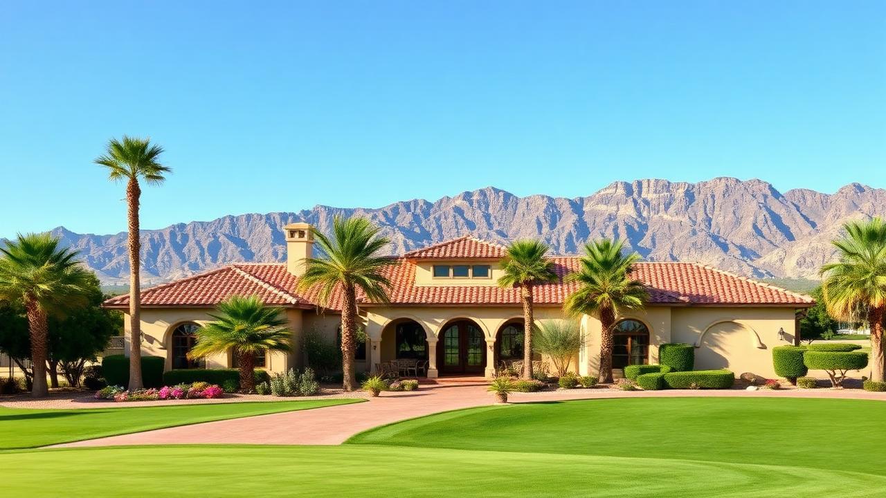 Spanish style La Quinta CA home with red tile roof and Santa Rosa Mountains served by A1 Plumbing Pros