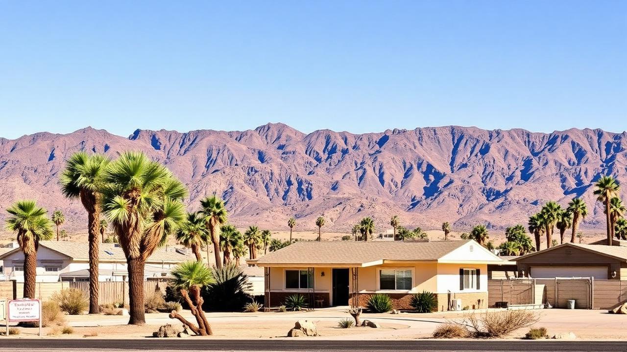 Twentynine Palms CA desert home with mountains and palm trees served by A1 Plumbing Pros